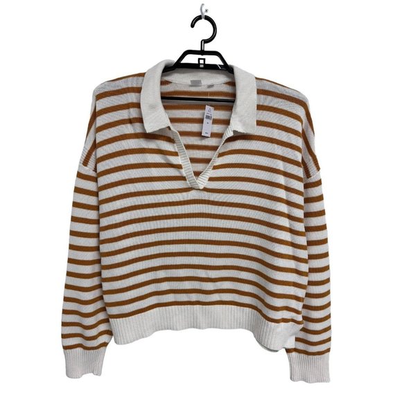 GAP Women's Long Sleeve Collared White & Yellow Striped Sweater Blouse Size XXL - Picture 8 of 11